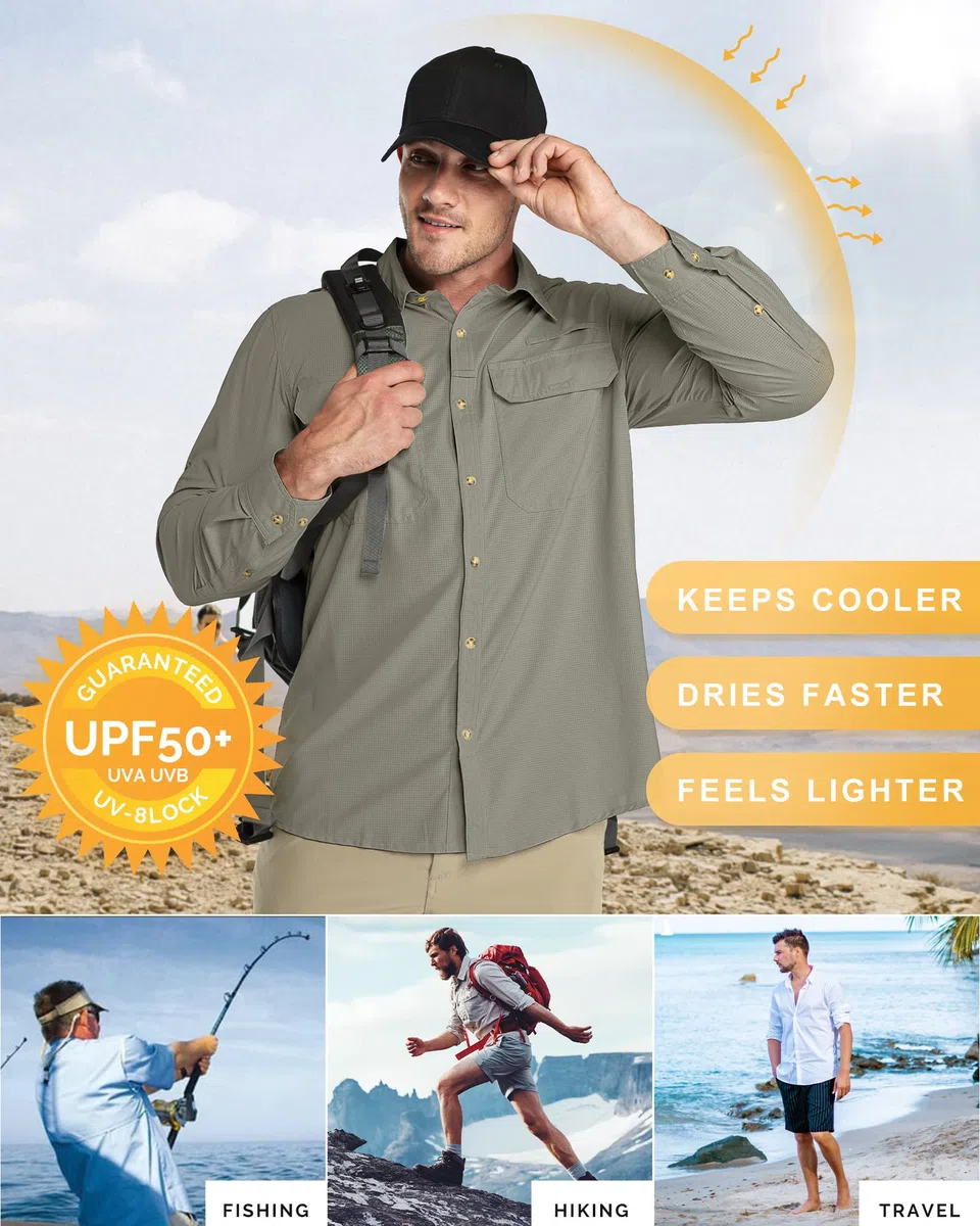 33,000ft Camiseta Deportiva para Hombre, Camiseta Transpirable de Secado Rápido para Exteriores, Protección UV 50+, Adecuada para Senderismo y Pesca en Todas Las Estaciones