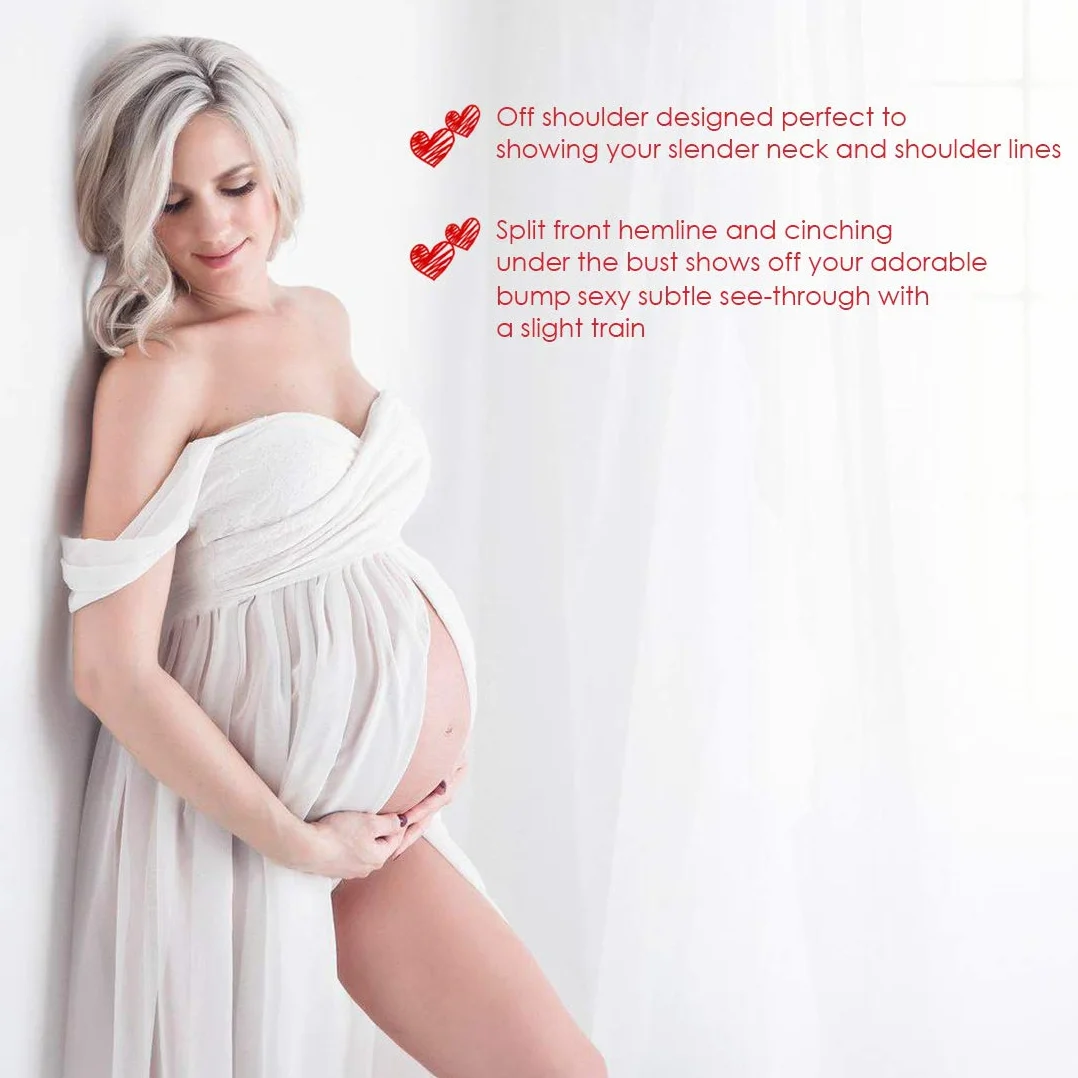 FEOYA - Vestido Embarazada Mujer para Fotografía Falda Larga Maternidad para Fotos Fiesta Regalos de Mamás Verano Vestidos Largos Premamá Ropa de Embarazo Elegante sin Tirantes Chifón