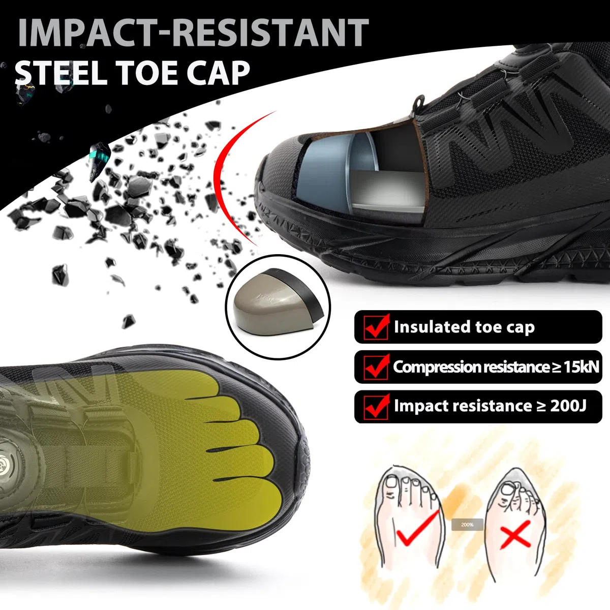 Zapatos de Seguridad Mujer Calzado Seguridad Zapatillas de Trabajo Mujer Ligeros Comodas Antideslizantes Negro NT1 EU38