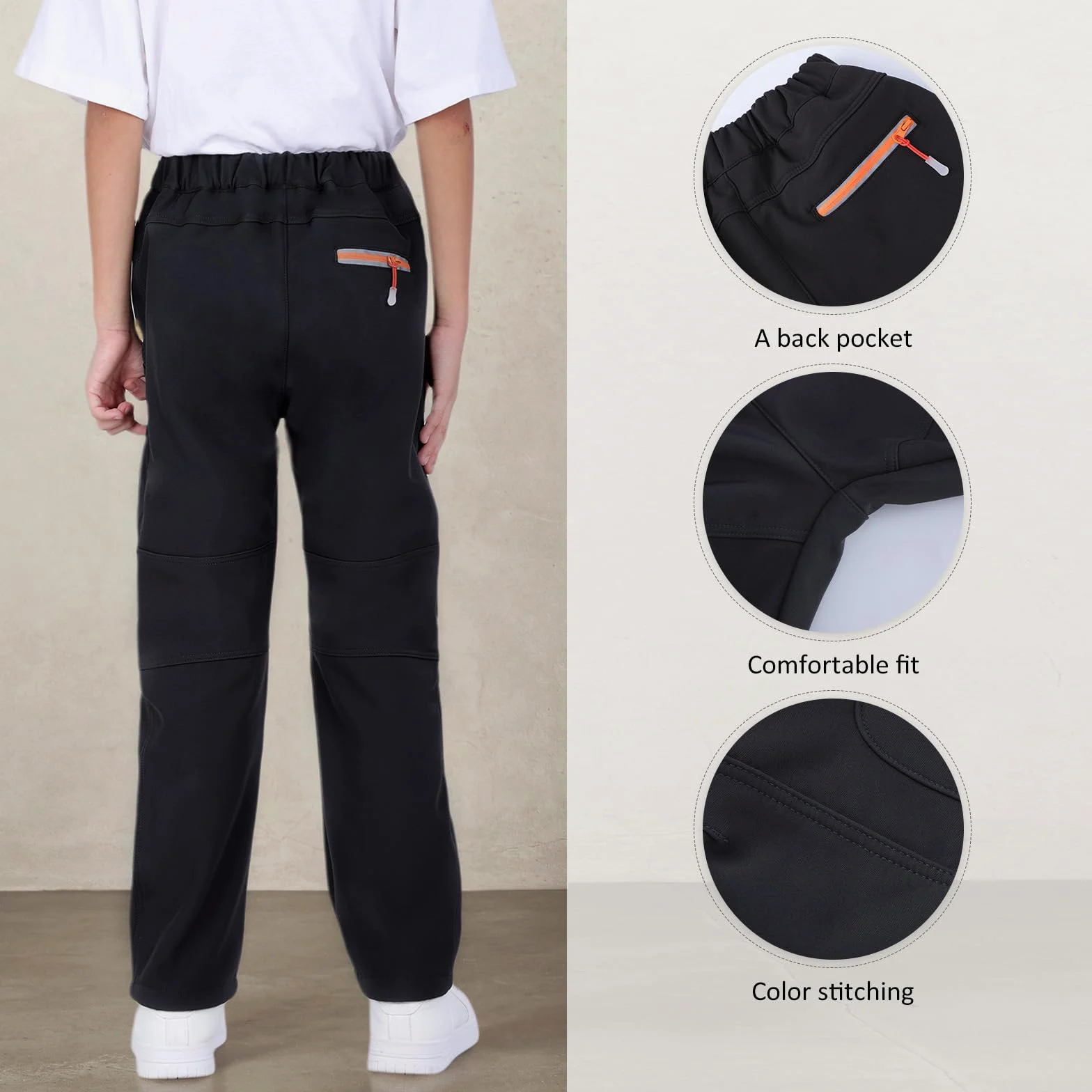BWBIKE Kids Pantalones Cortavientos Impermeables para Nieve para Niño Forro Polar para Jóvenes al Aire Libre Lind Hiking Softshell Pantalones Cálidos con Aislamiento con 4 Bolsillos con Cremallera
