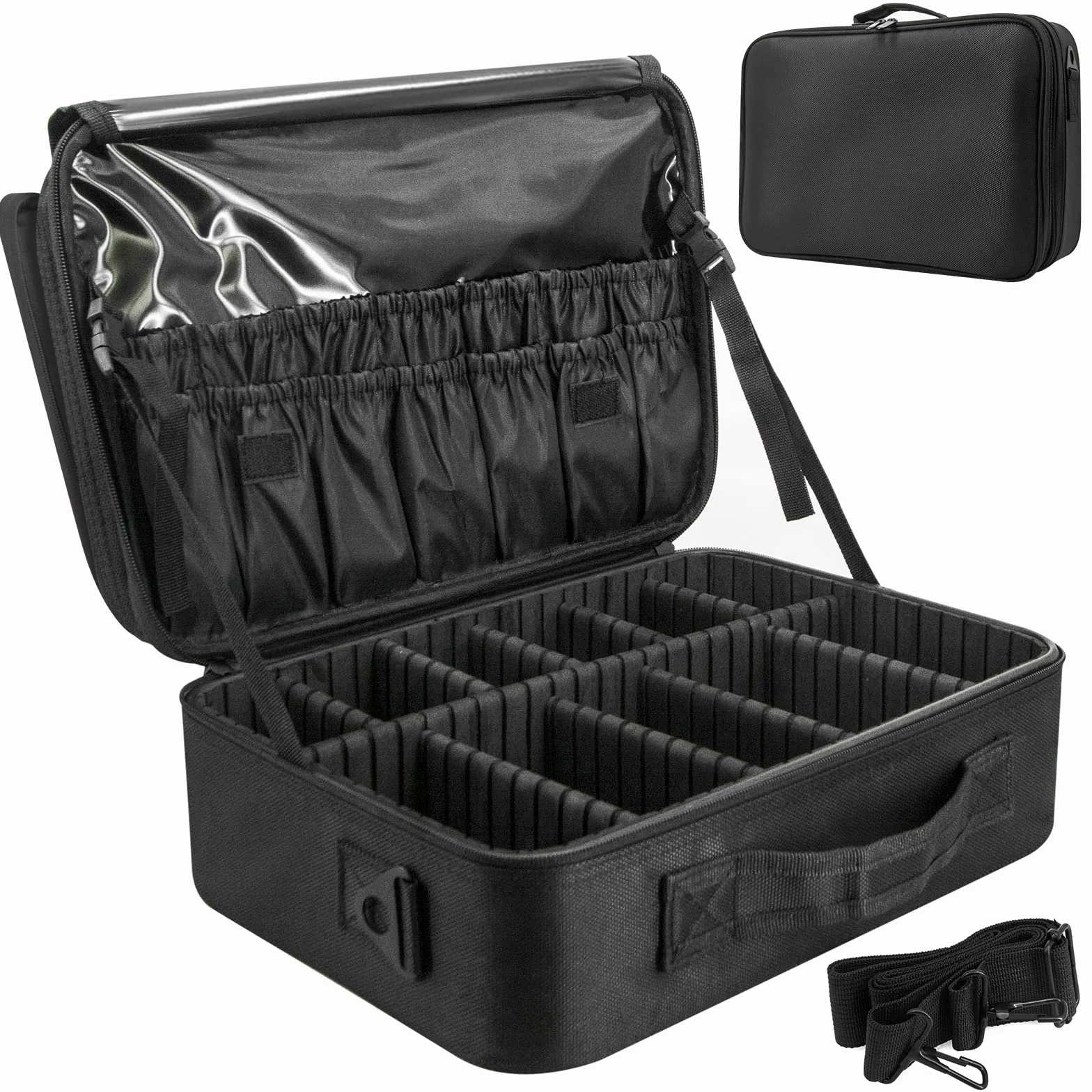 Neceser Maquillaje Maletin Organizador Mujer: Kit de Maquillaje Maleta Neceser Ligera - Bolsa Profesional de Cosméticos Viaje Portable con Divisiones Extraíbles & Bandolera