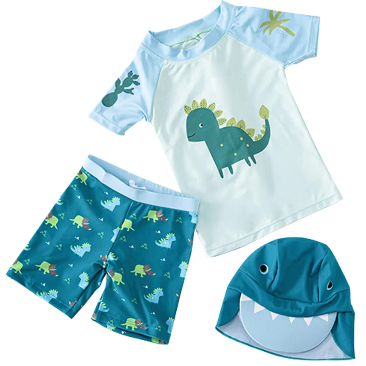 Happy Cherry Ropa de Natación de Secado Rápido con Protector Solar Niños Traje de Baño Dividido de Dragón Lindo de Dibujos Animados Bebés + Protector de Cuello y Sombrero el Sol 3-4 años