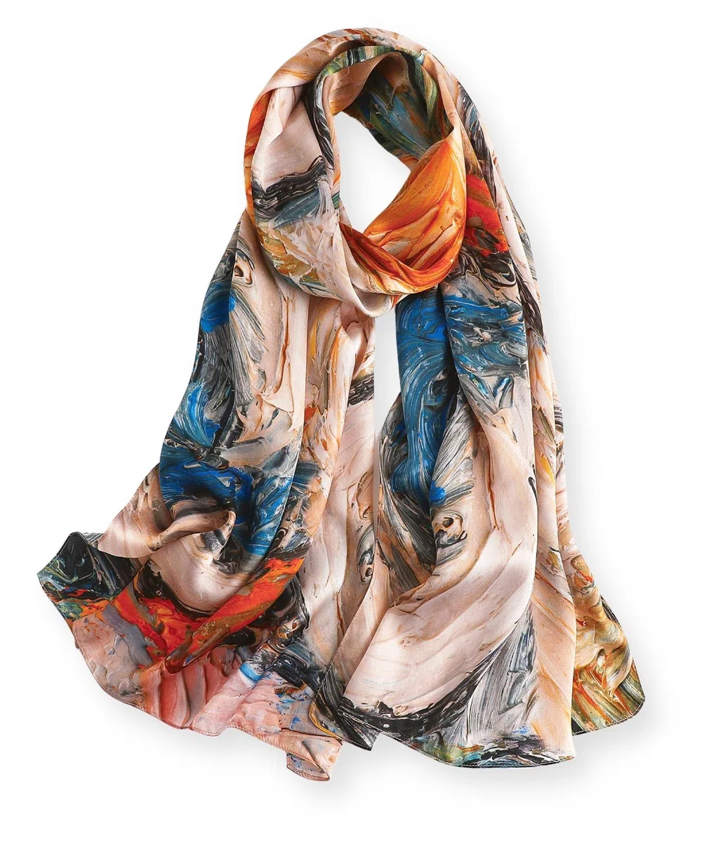 PoeticEHome Pañuelo Largo de Seda 100% Mulberry 170x53cm - Chal Suave y Ligero para Mujer, Ideal para Cuello, Cabello y Cabeza - Caja de Regalo