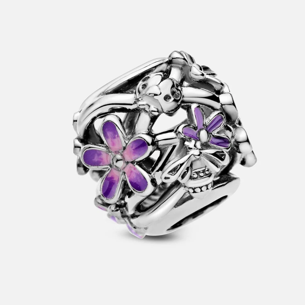 Pandora Moments Women's Sterling Silver Openwork Purple Daisy Charm