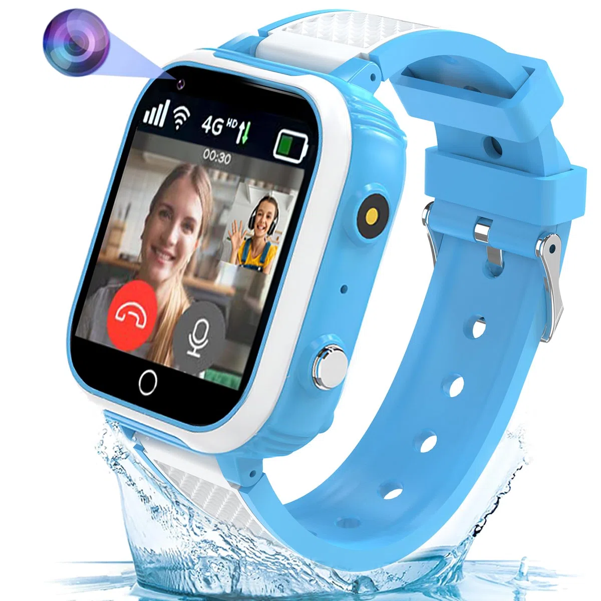 Reloj Inteligente Niño 4G, Smartwatch Niños con Videollamada Chat GPS Localizador y Llamadas SOS, Juego Cámara Despertador Impermeable Modo Clase,Regalos para Niñas Niños Azul