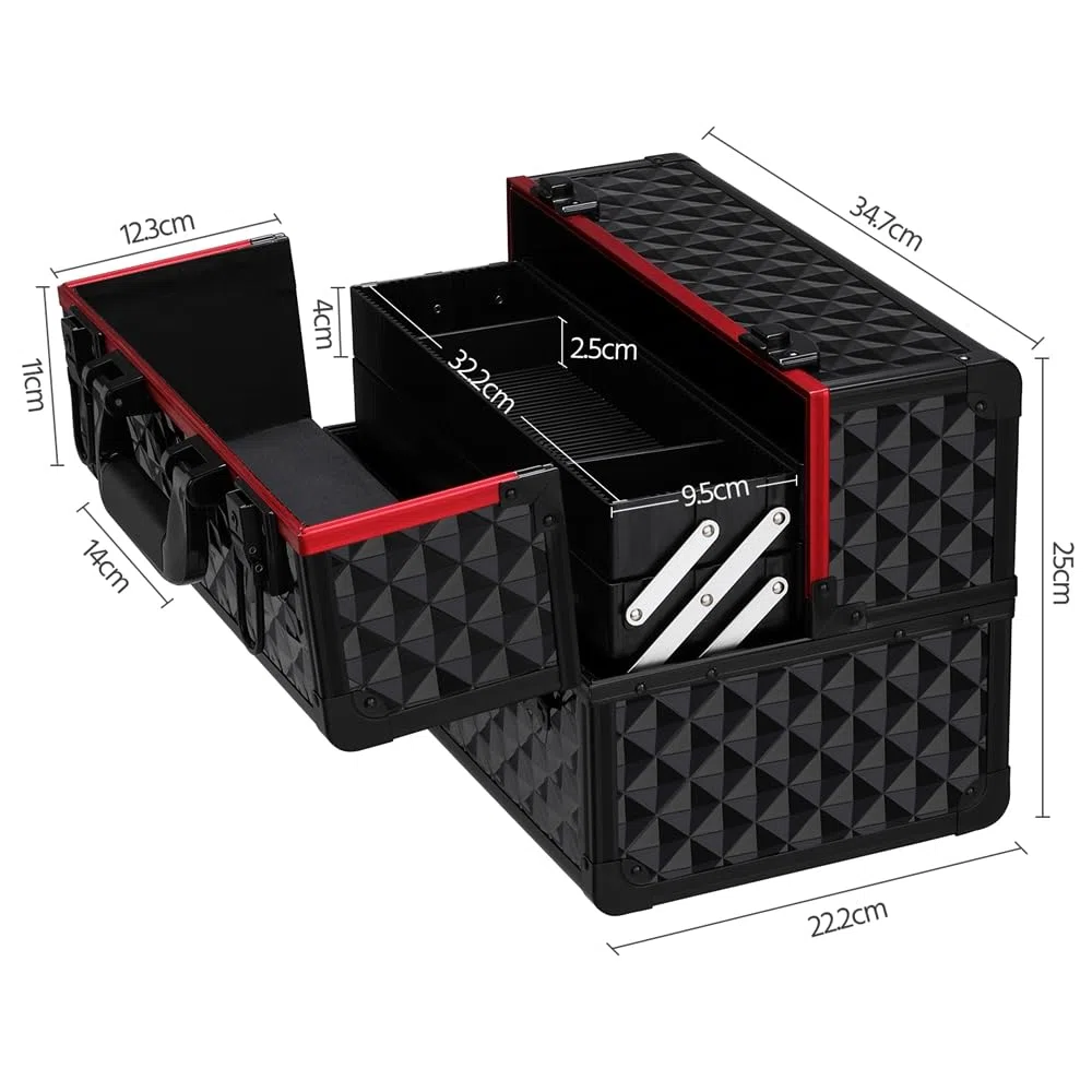 Yaheetech Maletín de Maquillaje Profesional Estuche Maquillaje Mujer Organizador de Manicura Neceser de Viaje para Esmaltes y Cosmeticos 34.7x22.2x25 cm Negro