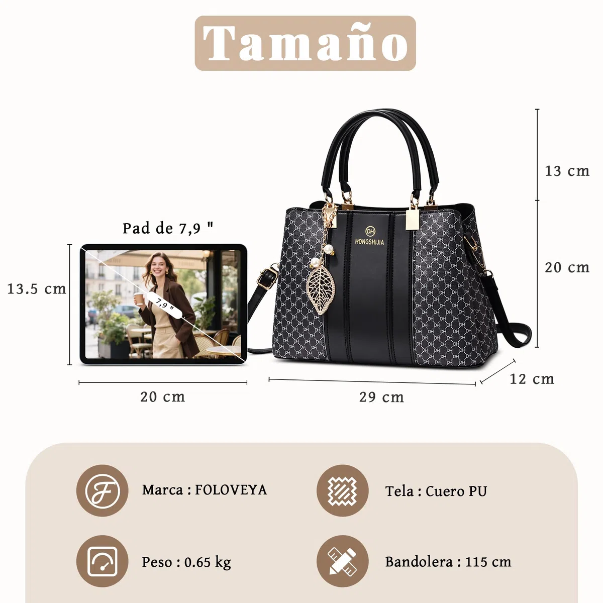 Bolsos de Mujer Moda Bolsos de Mano Elegante Bolso Tote Bolso Bandolera con Mango Adornos Colgantes para Compras Diario Viajes Trabajar Fiesta PU Cuero Negro