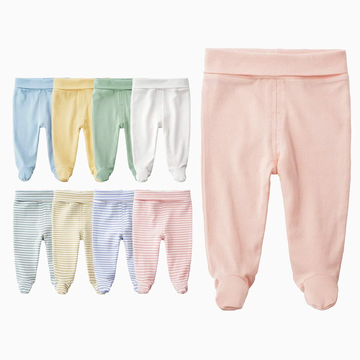BINIDUCKLING Pantalones de bebé de cintura alta con pie para niños y niñas, de algodón, pantalones de bombeo con pie, 3 unidades