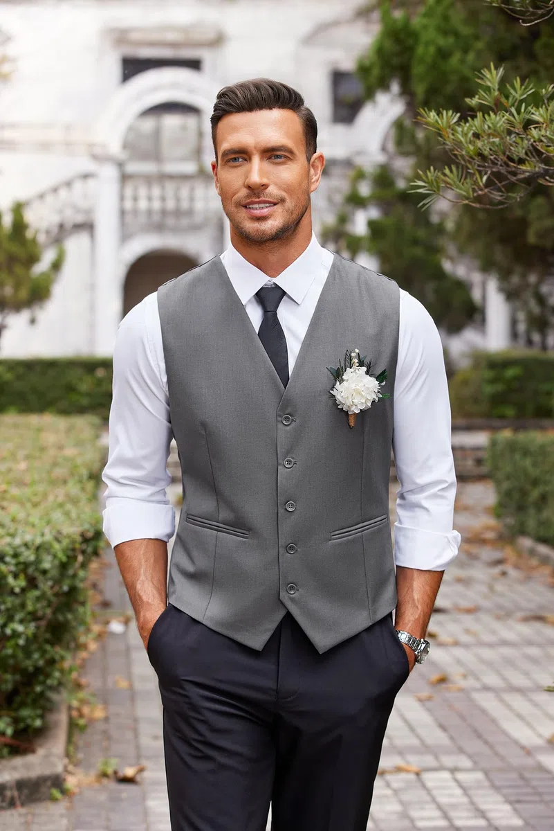 COOFANDY Chaleco para Hombre Cuello en V Slim Fit Moderno Liso Elegante para Boda Fiesta