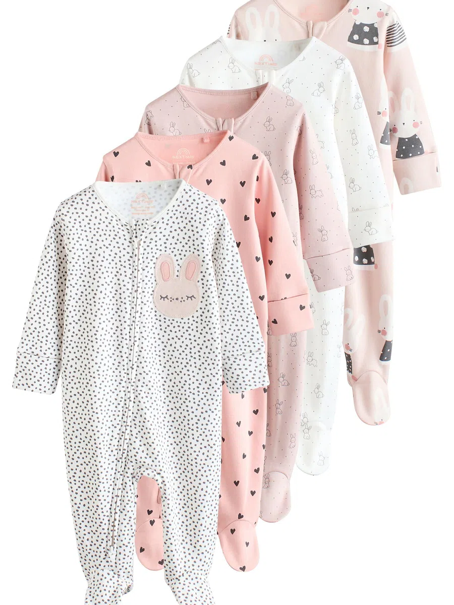 NEXT Bebés niña Pack de 5 Pijamas Tipo Pelele para bebé con conejitos