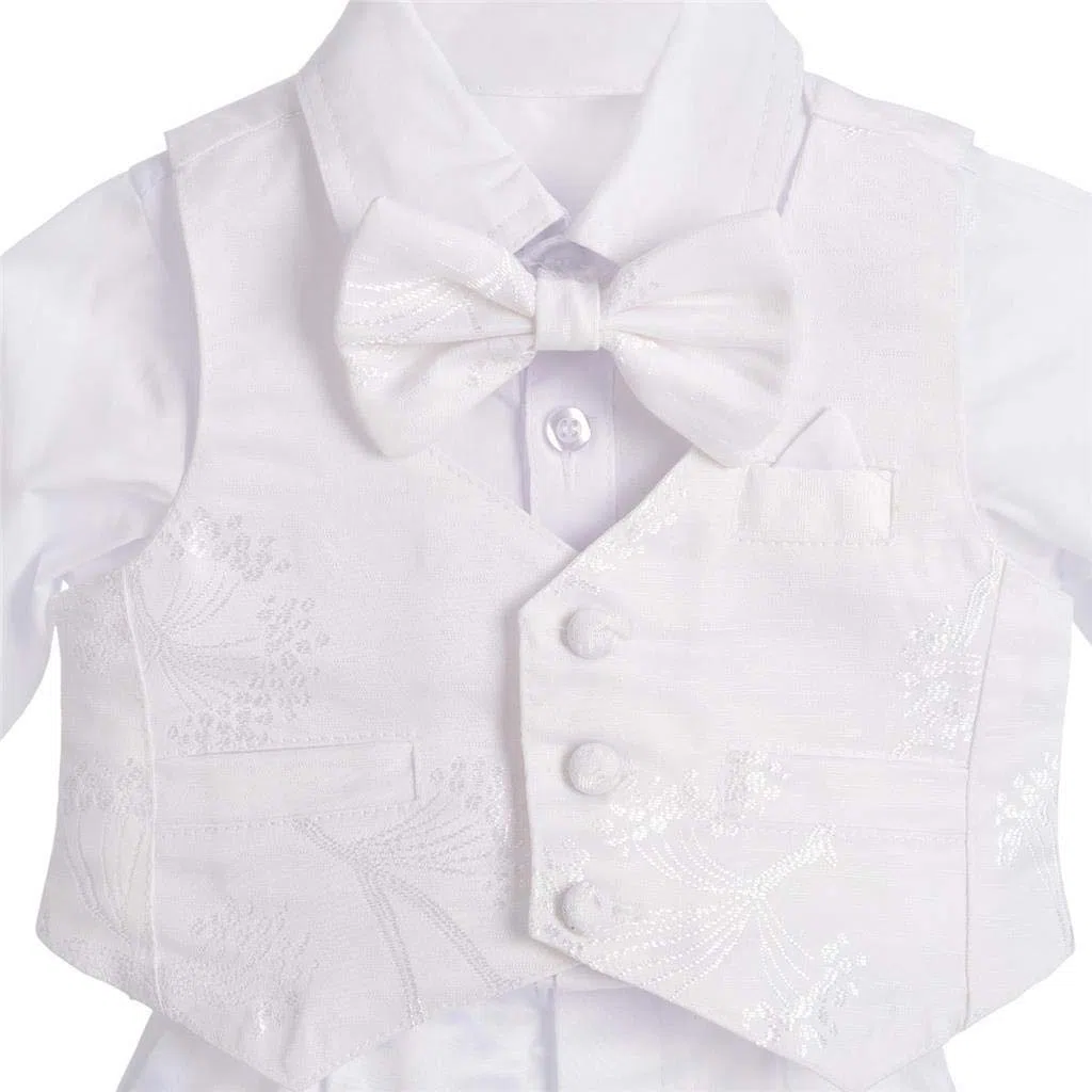Lito Angels Ropa Traje de Bautizo Blanco para Bebe Niño, con Gorro Capó, Manga Larga, Floral