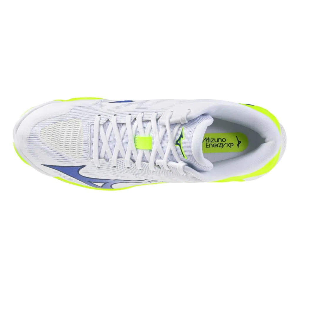 Mizuno Wave Lightning Elite Mid - Zapatillas de voleibol, color blanco, azul, amarillo fluorescente,