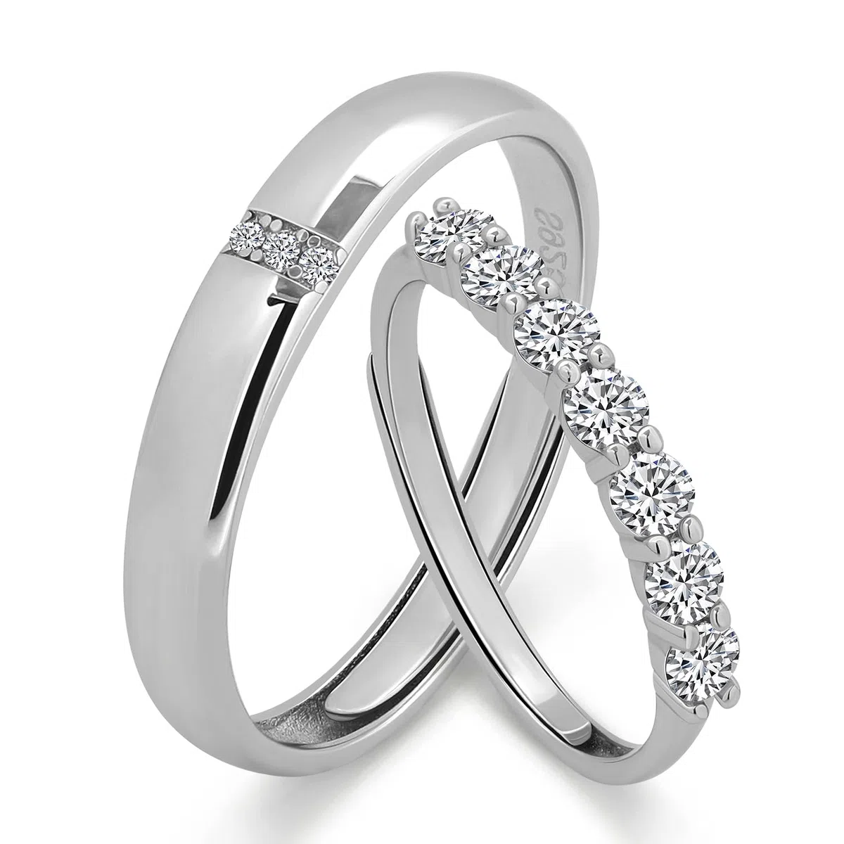 Meissa Anillos de Pareja en Plata Esterlina Anillos de Boda Elegantes Anillo de Promesa para Hombre y Mujer Zirconia Cúbica Tamaño Ajustable