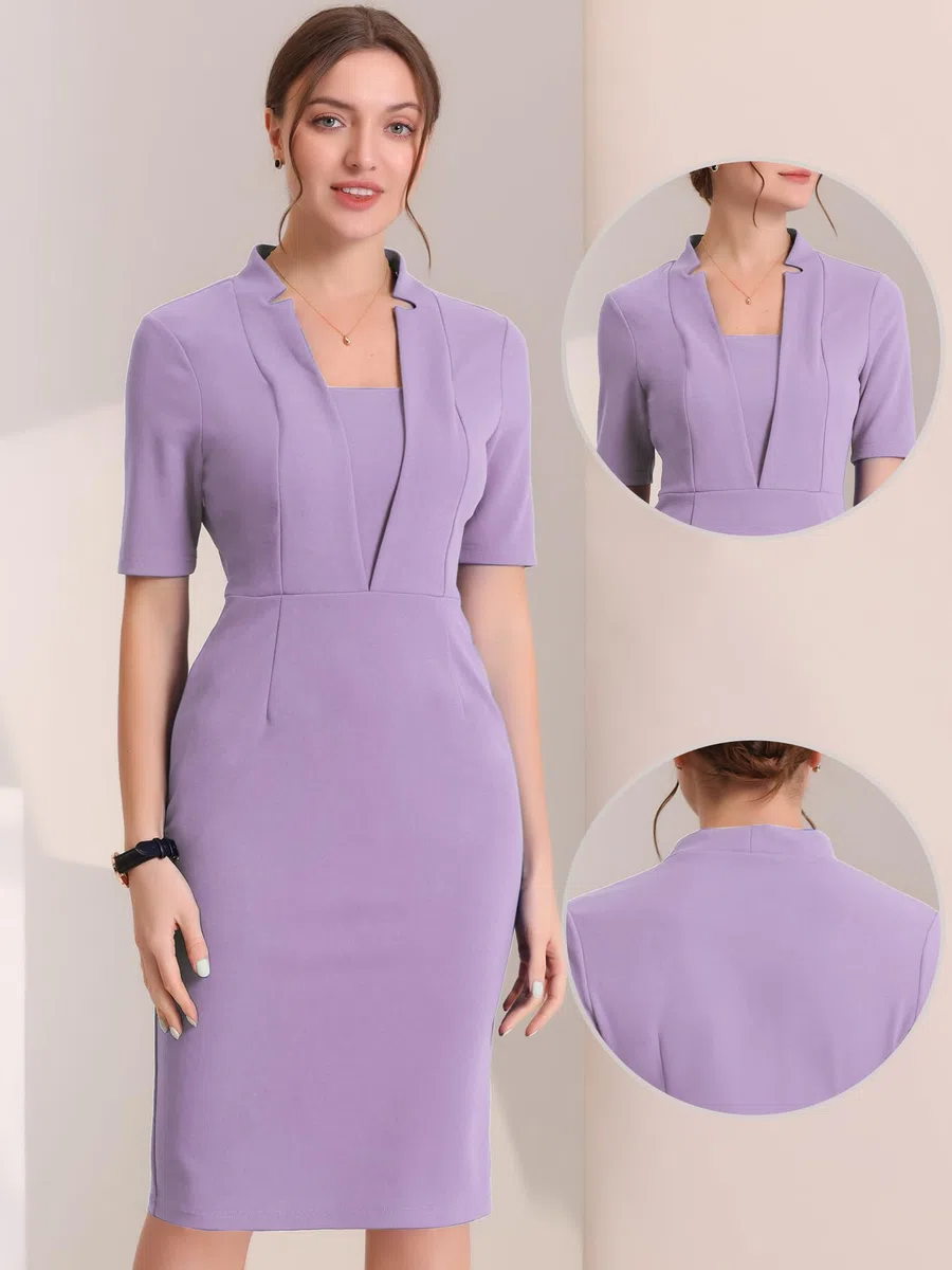 Allegra K Vestido tubo de trabajo para mujer, manga corta, oficina, negocios, longitud hasta la rodilla, vestido de tubo