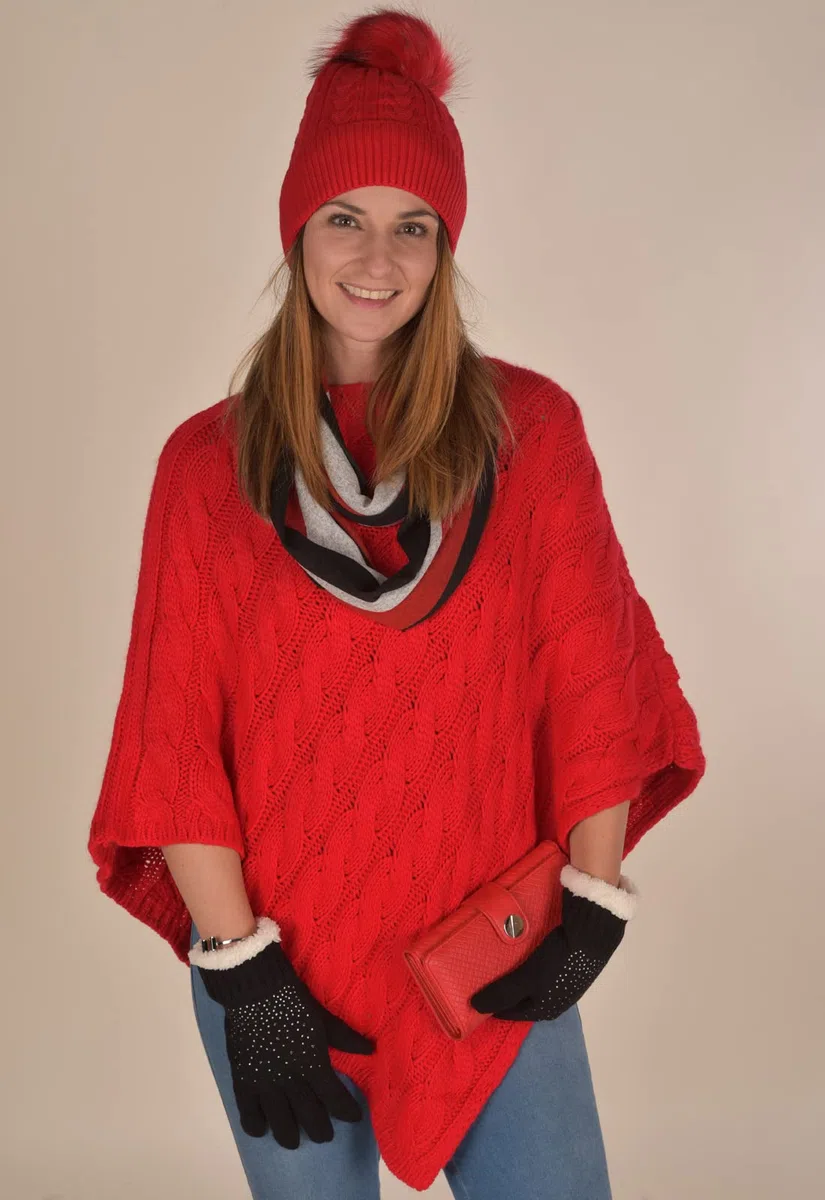 styleBREAKER Poncho de Punto con Trenzas, Poncho de Punto de Cuello Redondo, Punto Grueso, para Mujeres 08010040