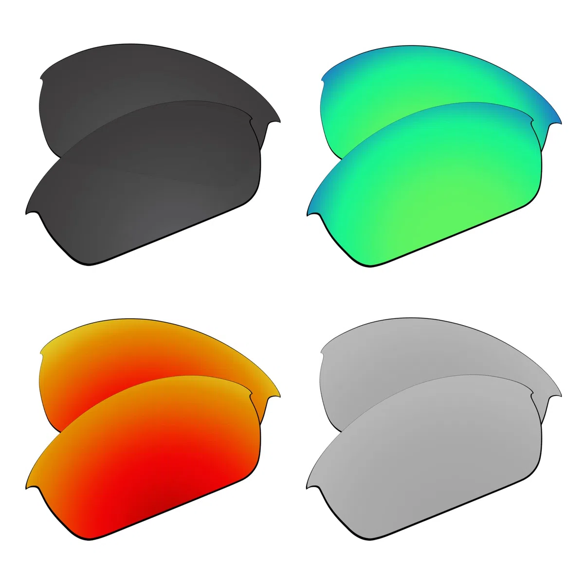 EZReplace Lentes de repuesto para gafas de sol Oakley Bottle Rocket OO9164 (lentes polarizadas), Negro carbón + verde primavera + rojo fuego + metal plateado, Talla única