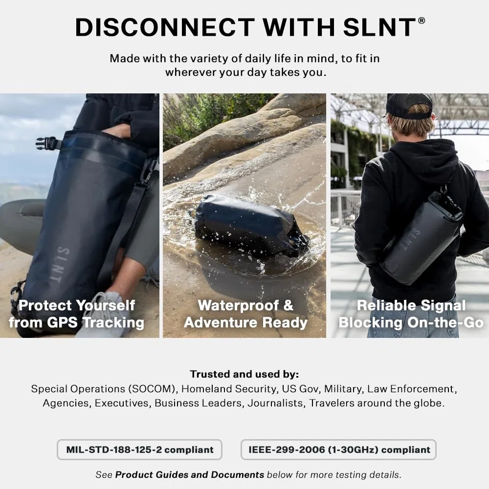 Silent Pocket SLNT Bolsa seca Faraday de nailon militar 10 litros, bloqueo de señal RFID, mochila impermeable para electrónica