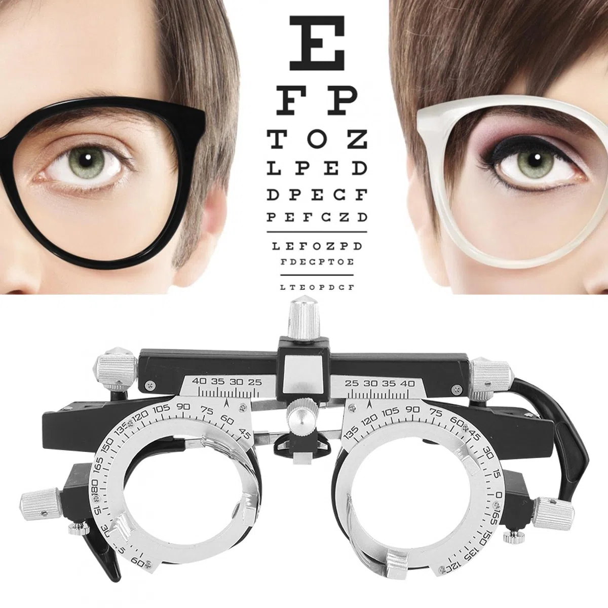 Marco de Lente de Prueba óptica Ajustable, Equipo de Optometría para Gafas, Marco de Optometría Universal PD 48-80 mm, Marco de Ajuste Intercambiable, Marco de Lente de Prueba óptica para Gafas