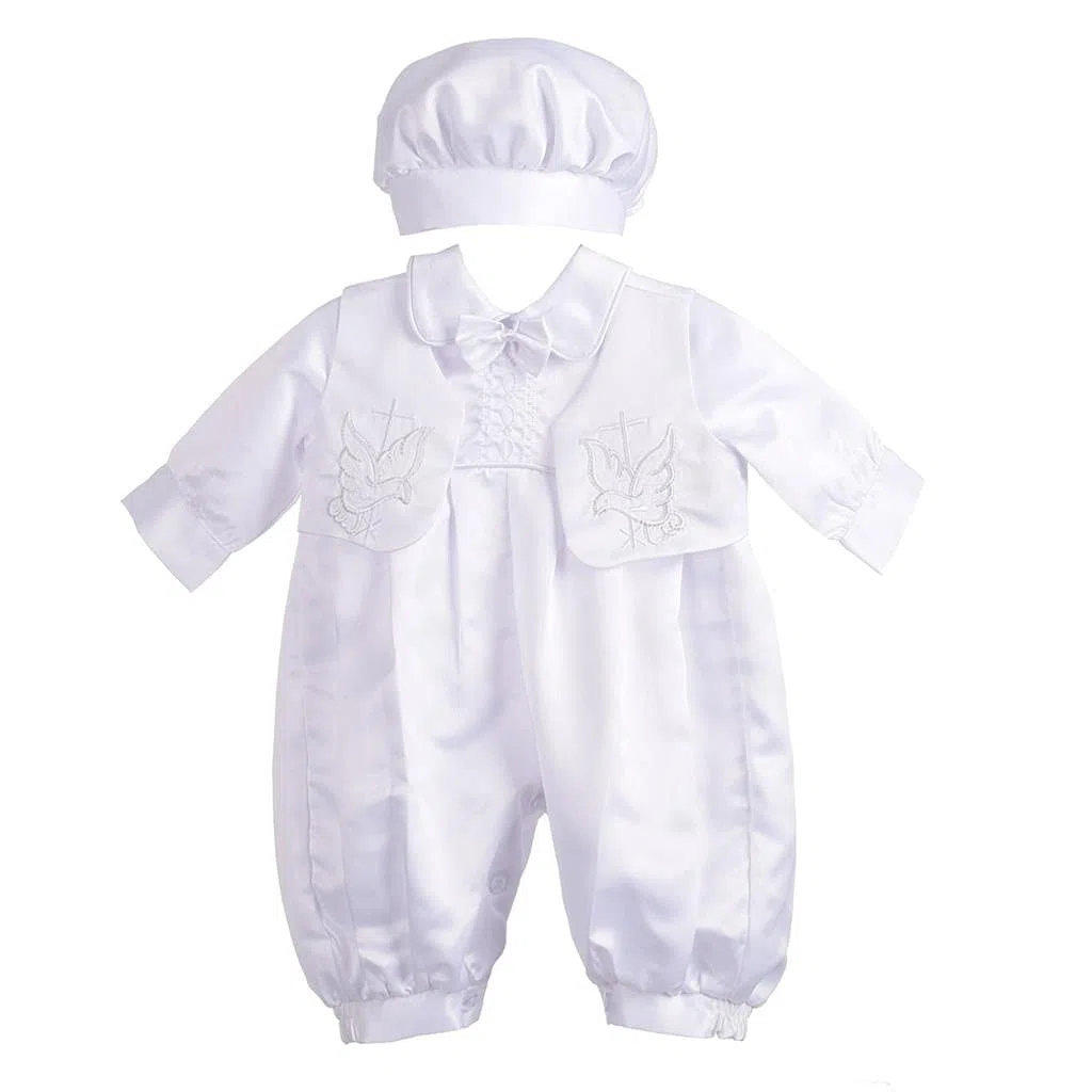 Lito Angels - Ropa de Bautizo Body Mameluco Saten Blanco de Bautismo para Bebe Niño con Gorro Capó