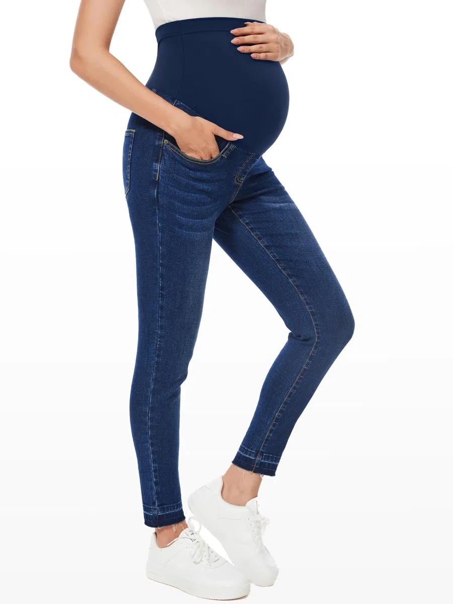 PACBREEZE Women's Maternity Jeans Over The Belly Slim Stretchy High Waist Denim Skinny Pants with Pockets