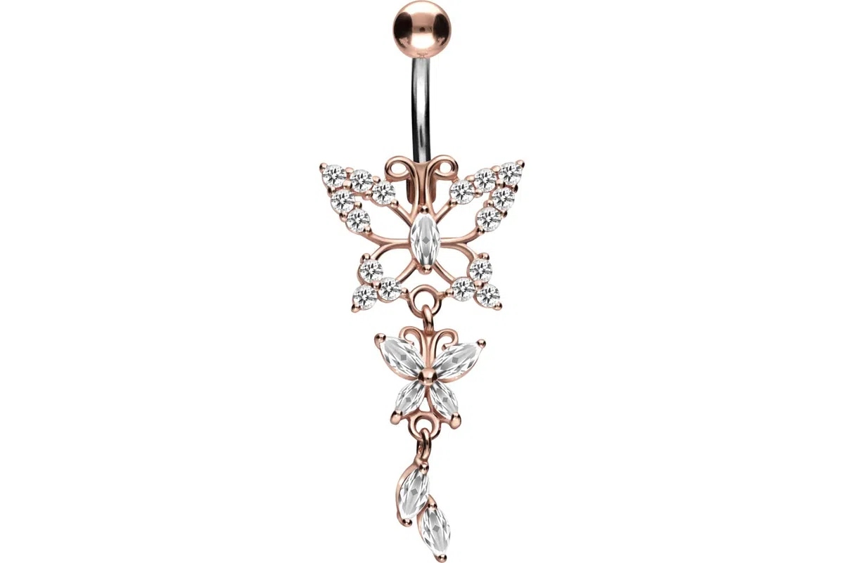 PIERCINGLINE piercing ombligo titanio | Mariposas plata 925 | Piercing Bananabell Plátano | selección de color