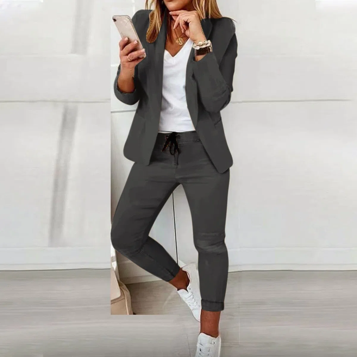Generisch 2025 Conjunto de traje de dos piezas para mujer, chaqueta de manga larga para oficina, traje de pantalón, chaqueta ajustada, traje de pantalón, traje de pantalón para bodas y damas