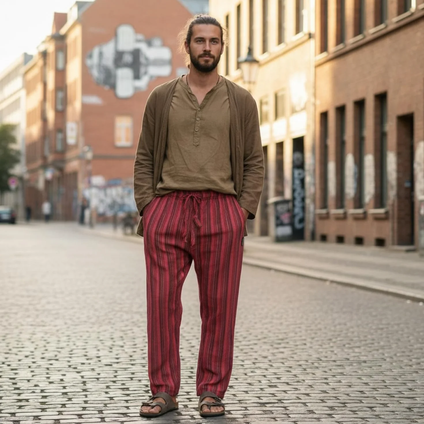 GURU-SHOP, Pantalones de Yoga, Pantalones Goa, Rojo, Algodón, Tamaño:XL (52), Pantalones de Hombre