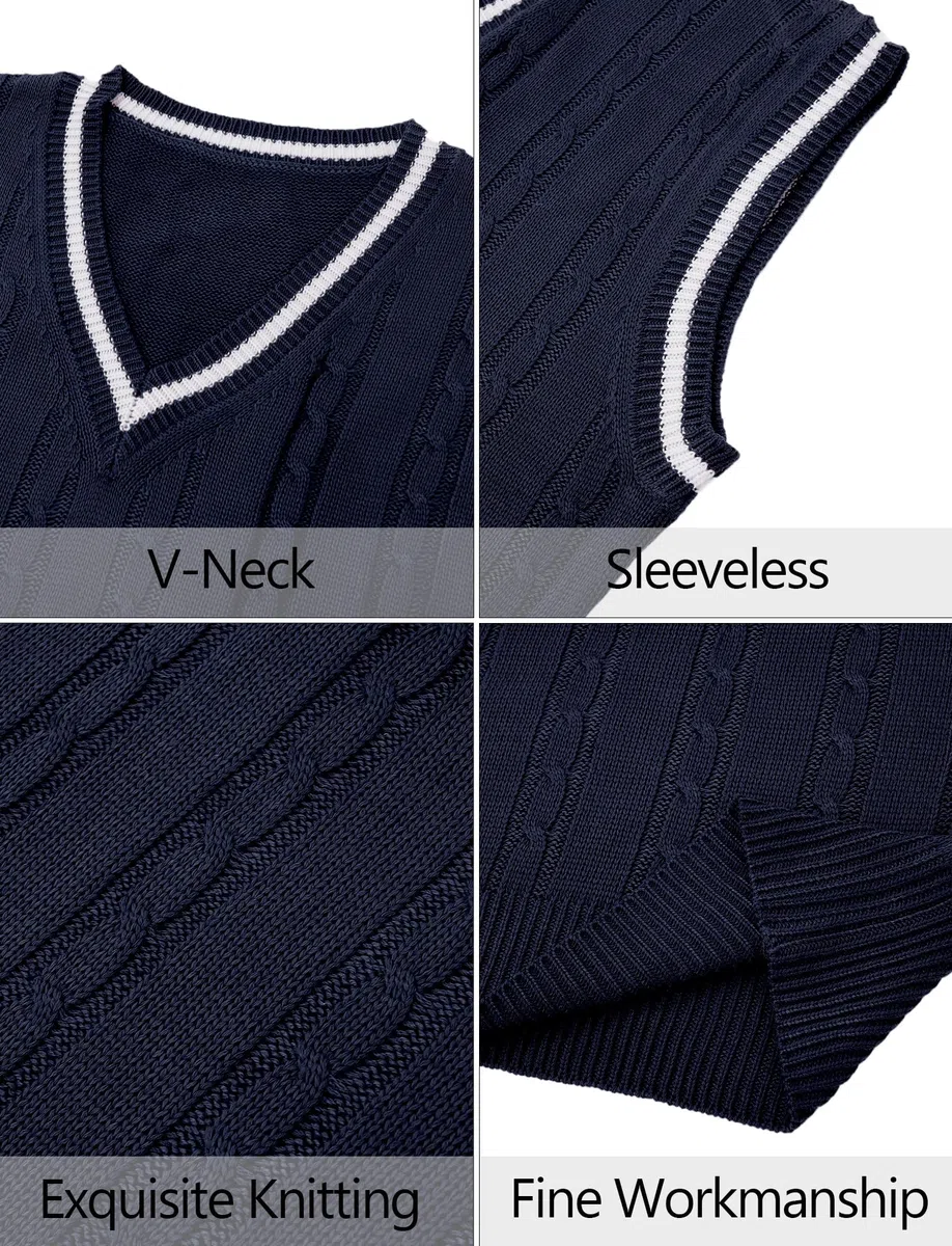 AIEOE - Chaleco de Punto Hombre Suéter sin Mangas Hombres Chalecos Color Sólido con Cuello en V Jerséis Esencial Pullover para Primavera Invierno Otoño - S-2XL