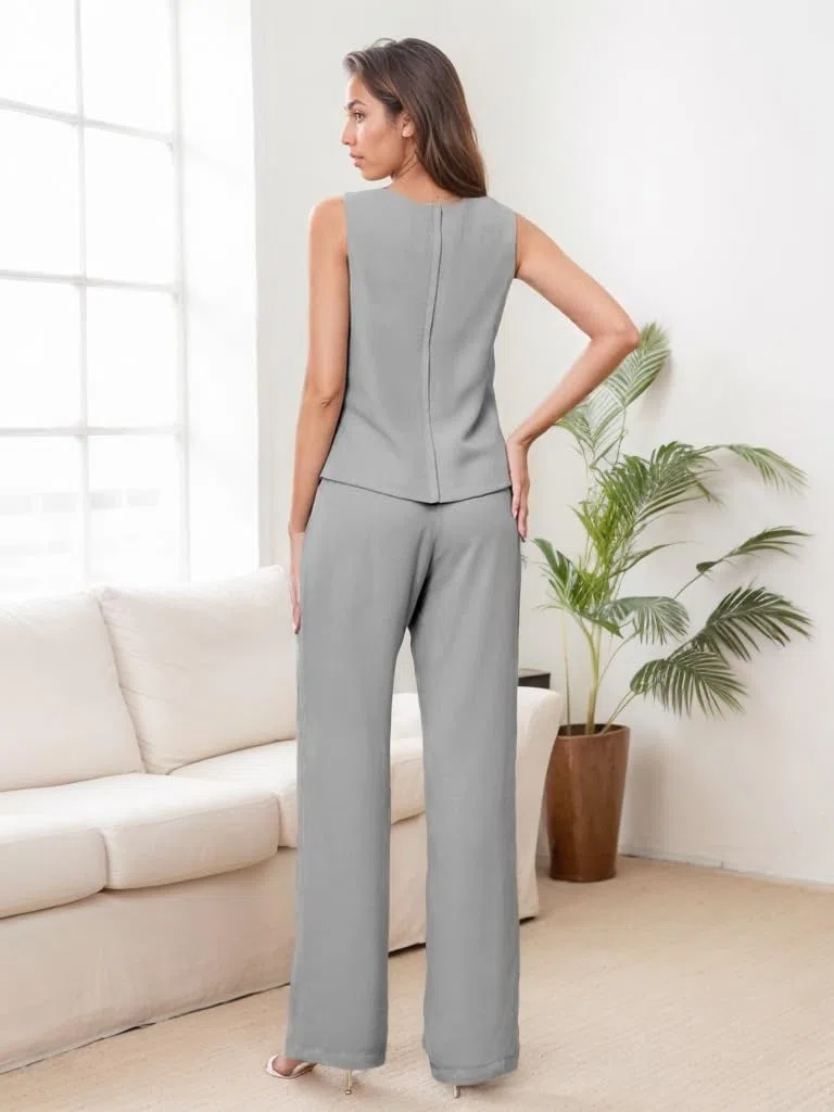 Conjunto de pantalones para madre de la novia, conjunto de 3 piezas de gasa para boda, formal, vestido de noche para mujer