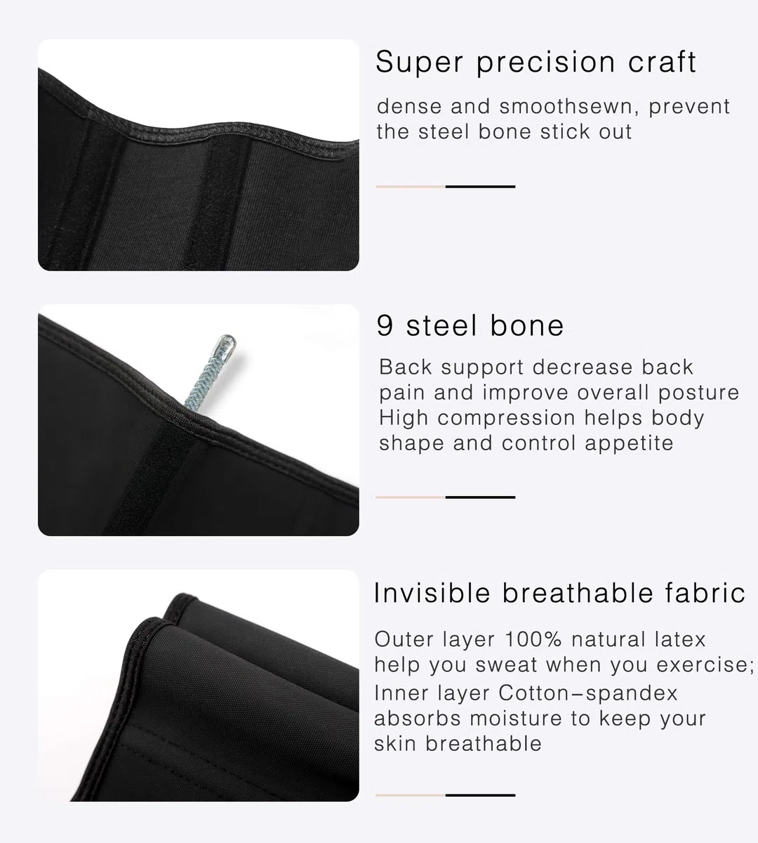 YIANNA Faja Reductora Mujer Cinturilla Colombiana Waist Trainer Corset Reductor Abdomen Body Shaper Moldeadora Post Liposuccion Corsé Negro S 11788