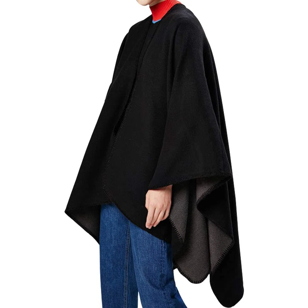 Poncho Mujer Invierno Chal Mujer Elegante Capa Abierta Poncho Abrigado per Primavera Autunno Inverno