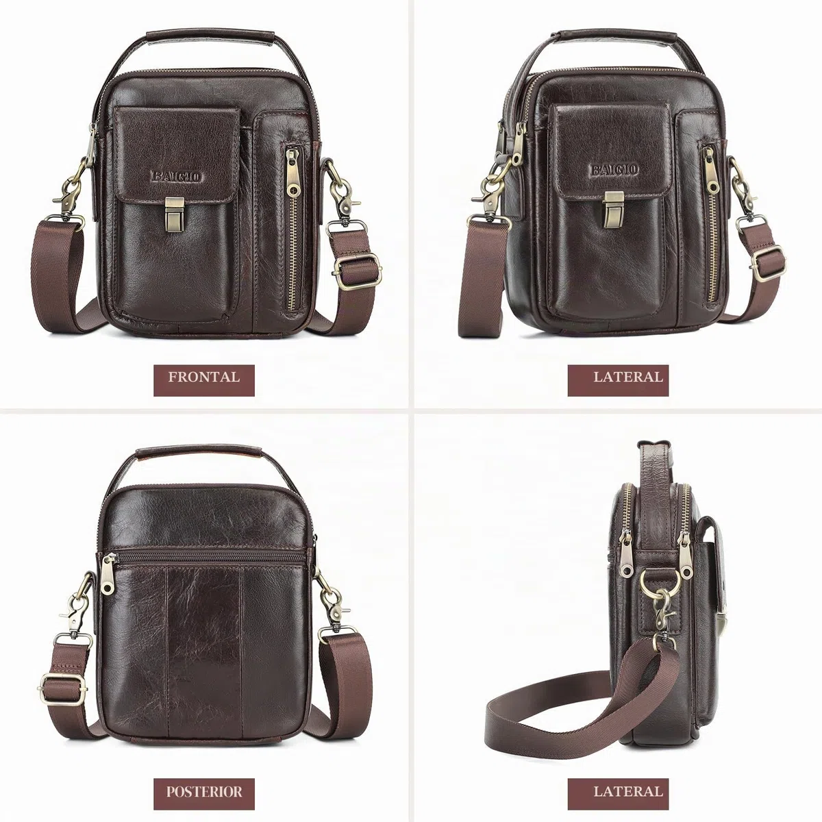 BAIGIO Bolso Hombre Bandolera de Piel Bolso Mano Hombre Vintage Bolso Hombre Pequeño Bolso de Hombro Bolso de Cartera para Negocios, Trabajo, Viaje, Vida Cotidiana