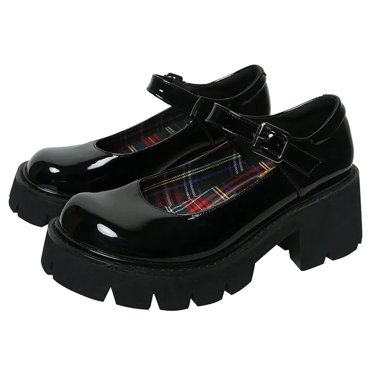 Plataforma Gruesa de Mujer Zapatos Mary Jane Correa de Hebilla Retro Pisos de Punta Redonda Zapatos de Boca Baja Japonesa Dulce Princesa Lolita Dulce