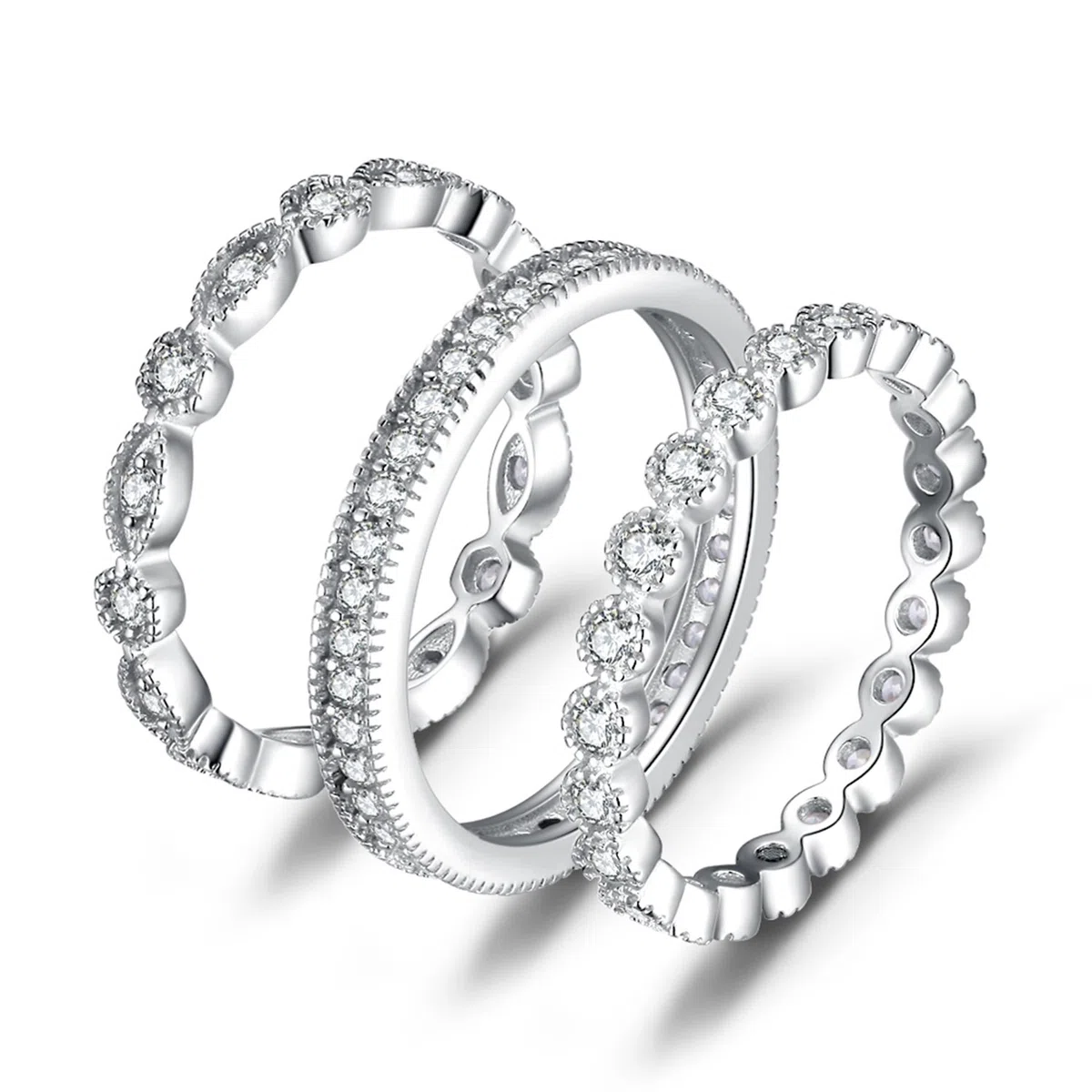 JewelryPalace Marquesa Anillo Mujer Plata Oro 14k Oro Rosa, Banda Boda Apilable de Moda con Circonita, Alianzas Boda Anillos Eternity con Piedra, Joyas de Mujer Conjunto Anillos Talla 7-26
