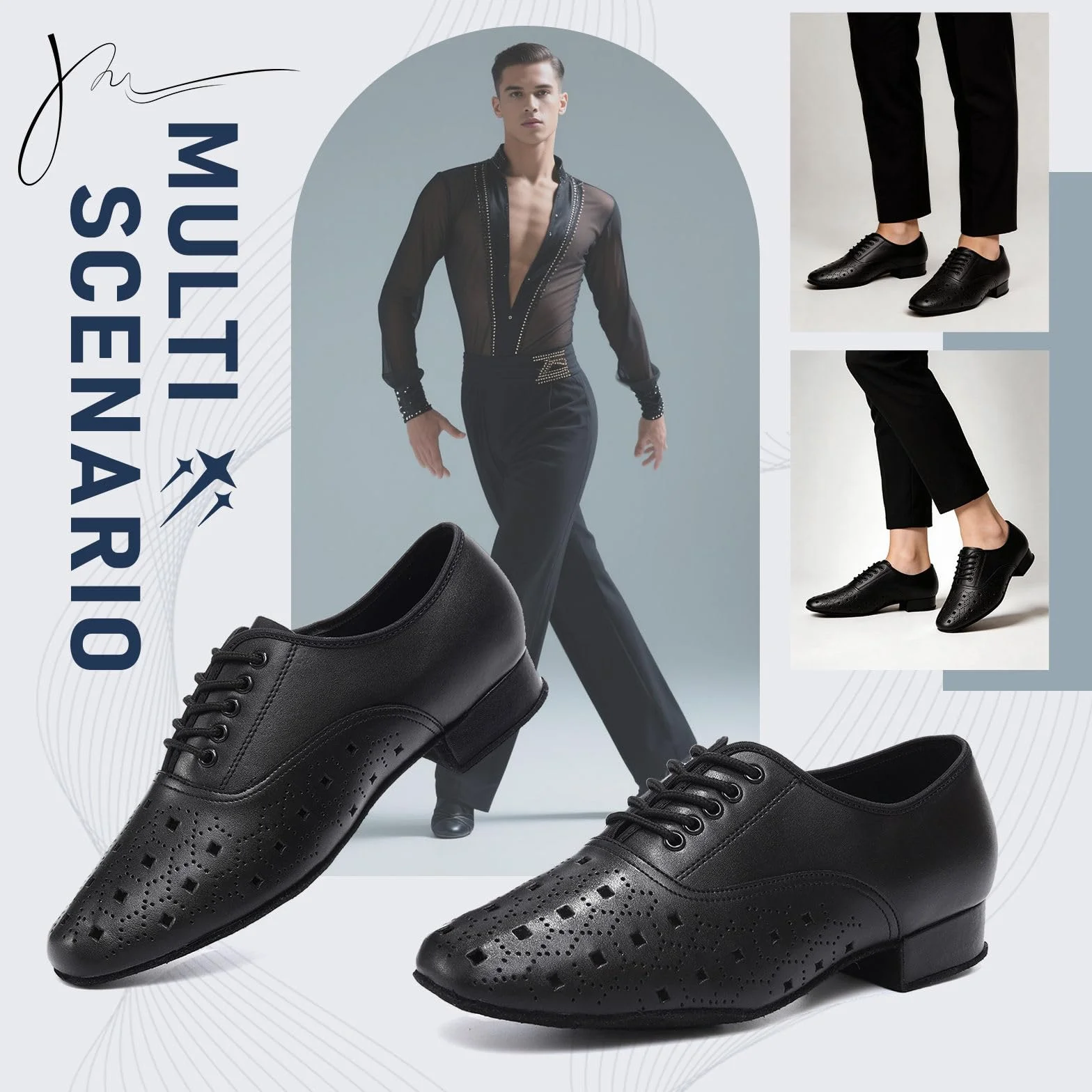 Zapatos de Baile Latino para Hombres Tacón Bajo Cordones Moderno Zapatos de Baile Práctic Tango Salsa Jazz