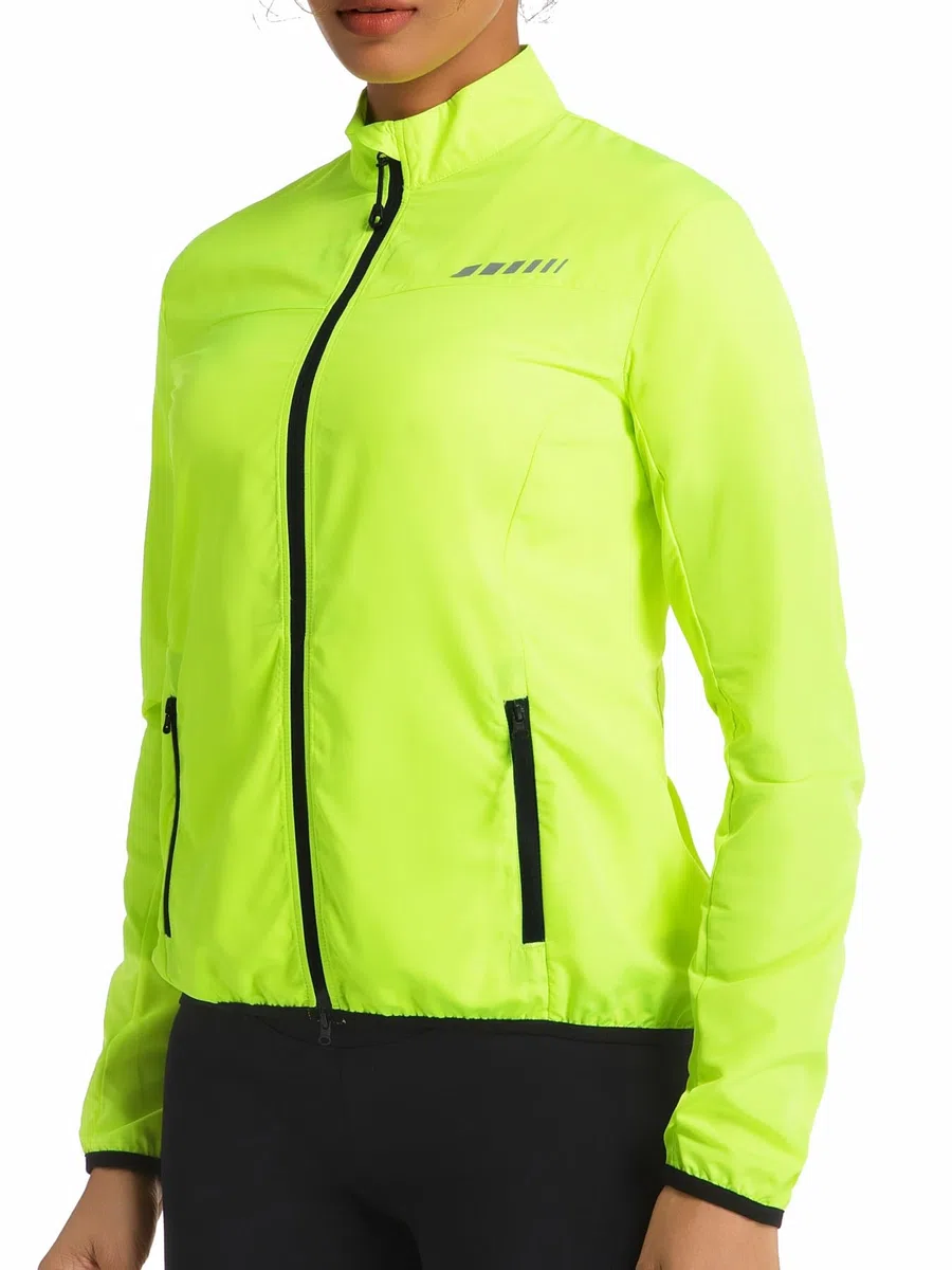 Przewalski Chaqueta cortavientos para mujer, ligera, resistente al viento y al agua, reflectante, con cremallera completa, 2 bolsillos con cremallera, para correr, ciclismo y senderismo