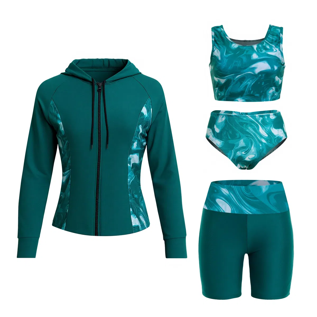 Owntop Camiseta de natación de manga larga para mujer, camiseta de natación con protección UV con brasier integrado, juego de 4 piezas para natación, surf y vacaciones en la playa