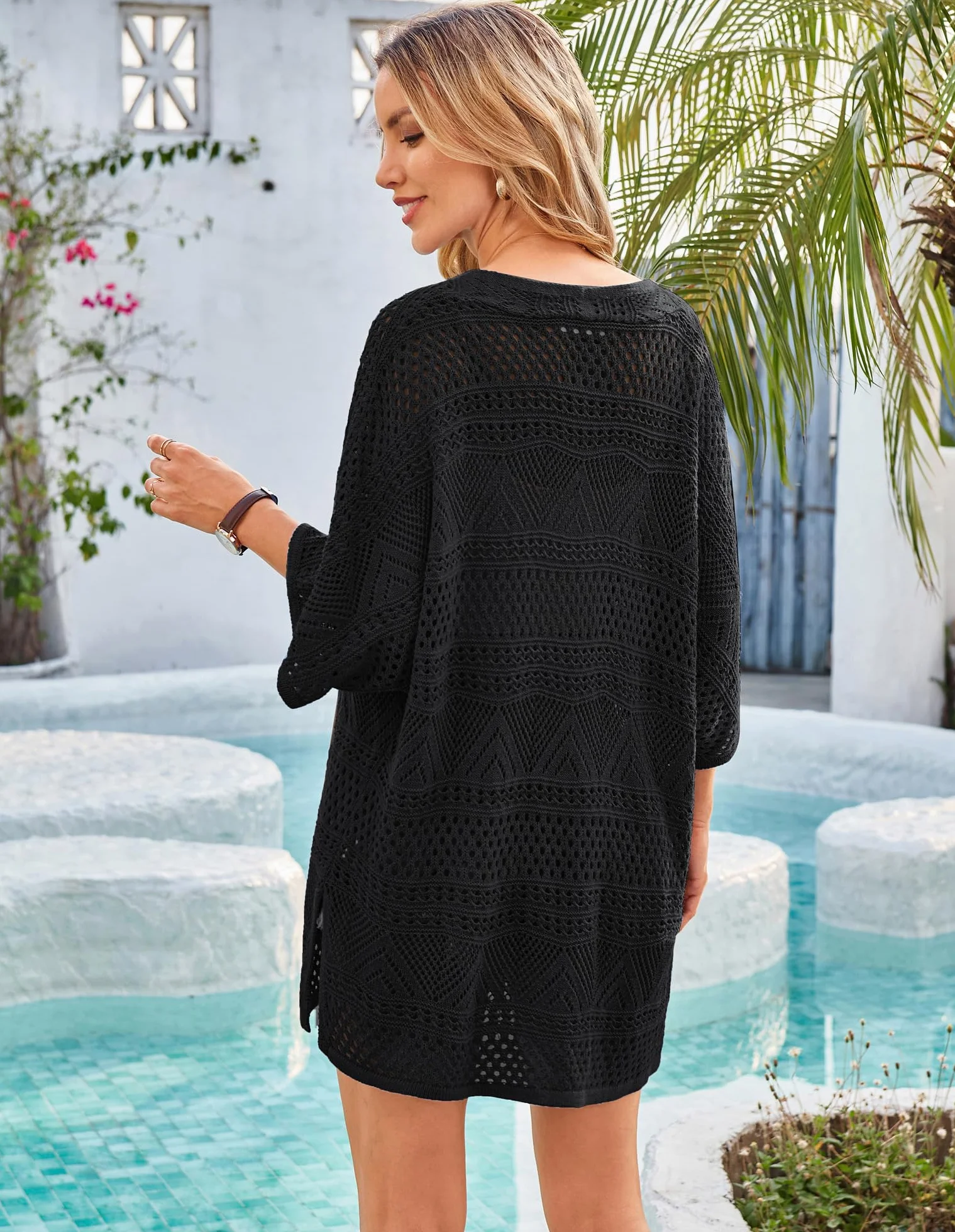 GRACE KARIN Cárdigan de verano de ganchillo hueco para mujer, manga murciélago, estilo bohemio, ajuste holgado, para vacaciones
