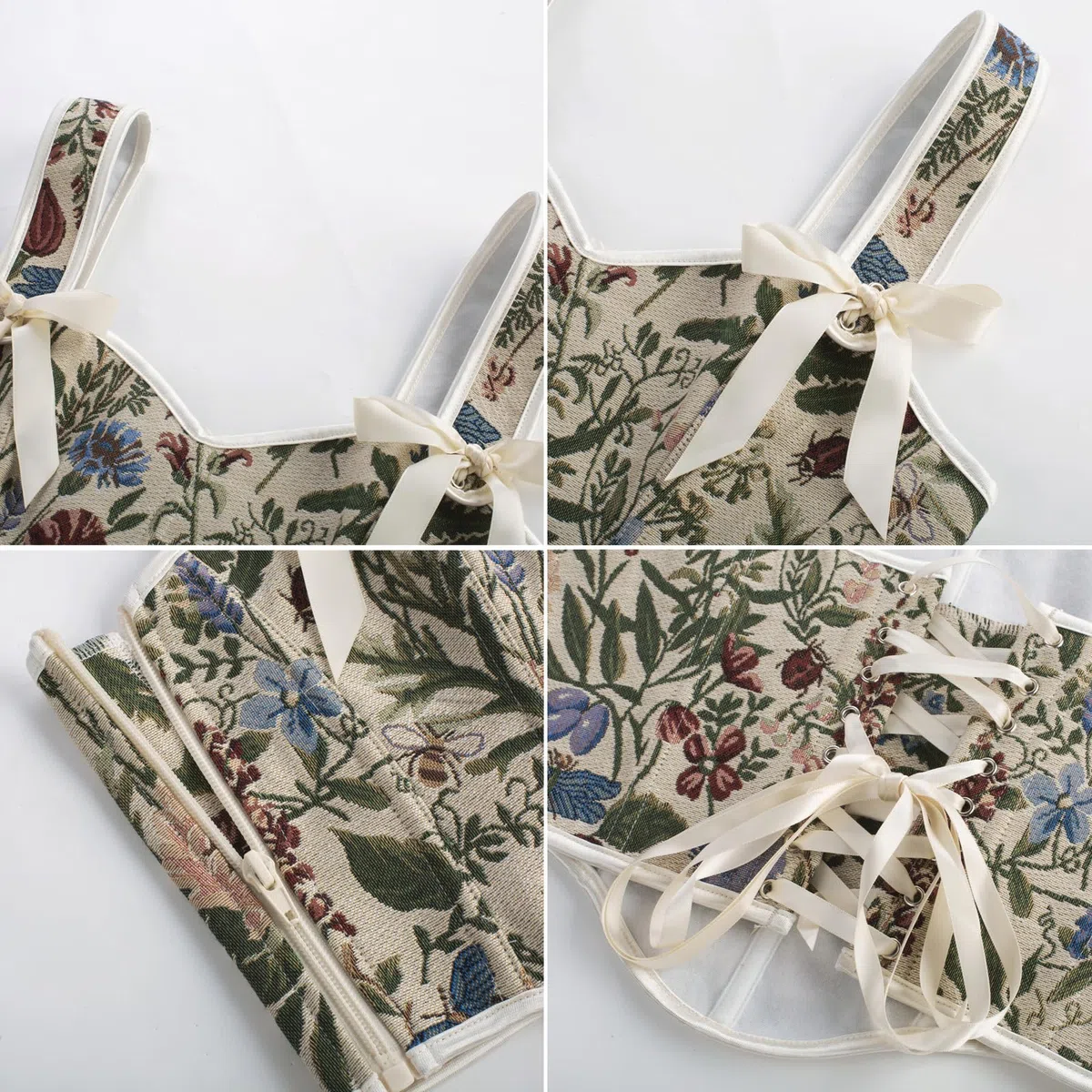SCARLET DARKNESS Corsé renacentista cuadrado con cuello en V para mujer, corpiño estampado floral