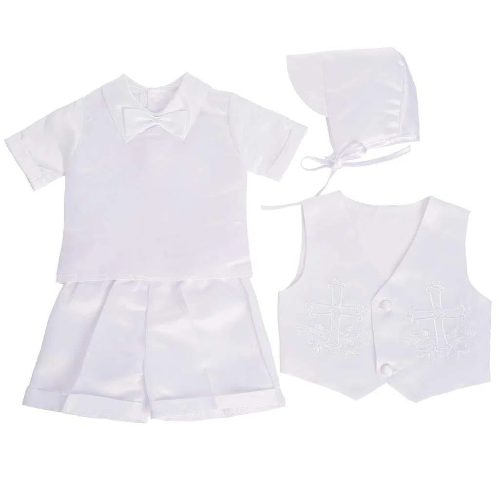 Lito Angels - Ropa Traje de Bautizo Bautismo para Bebe Niño con Gorro Capó, Blanco,Manga Corta/Manga Larga