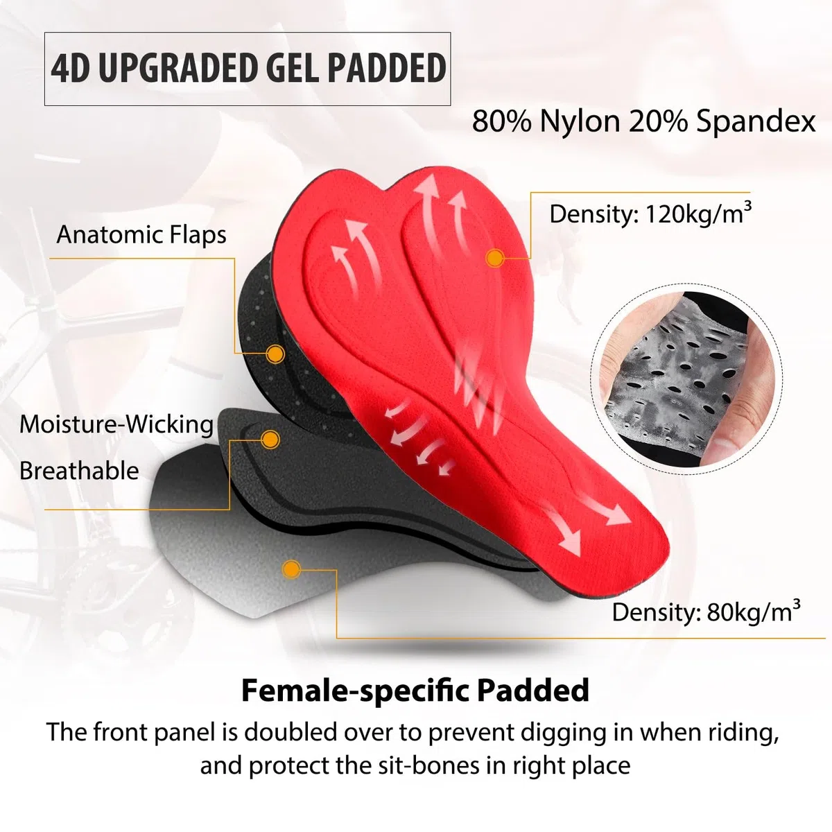 BALEAF Culotte de ciclismo para mujer, acolchado 4D, con asiento acolchado UPF50+