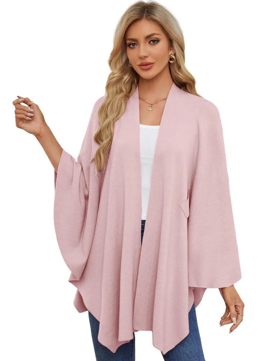 PULI Elegante poncho de punto para mujer, capa frontal abierta, versátil, con solapa