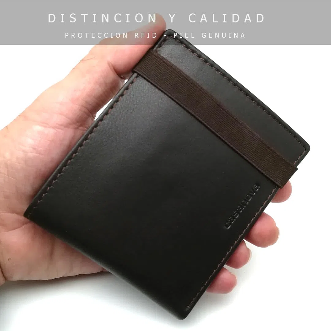 Cartera Hombre Piel Americana Elastico CON Monedero - 10096 Marron