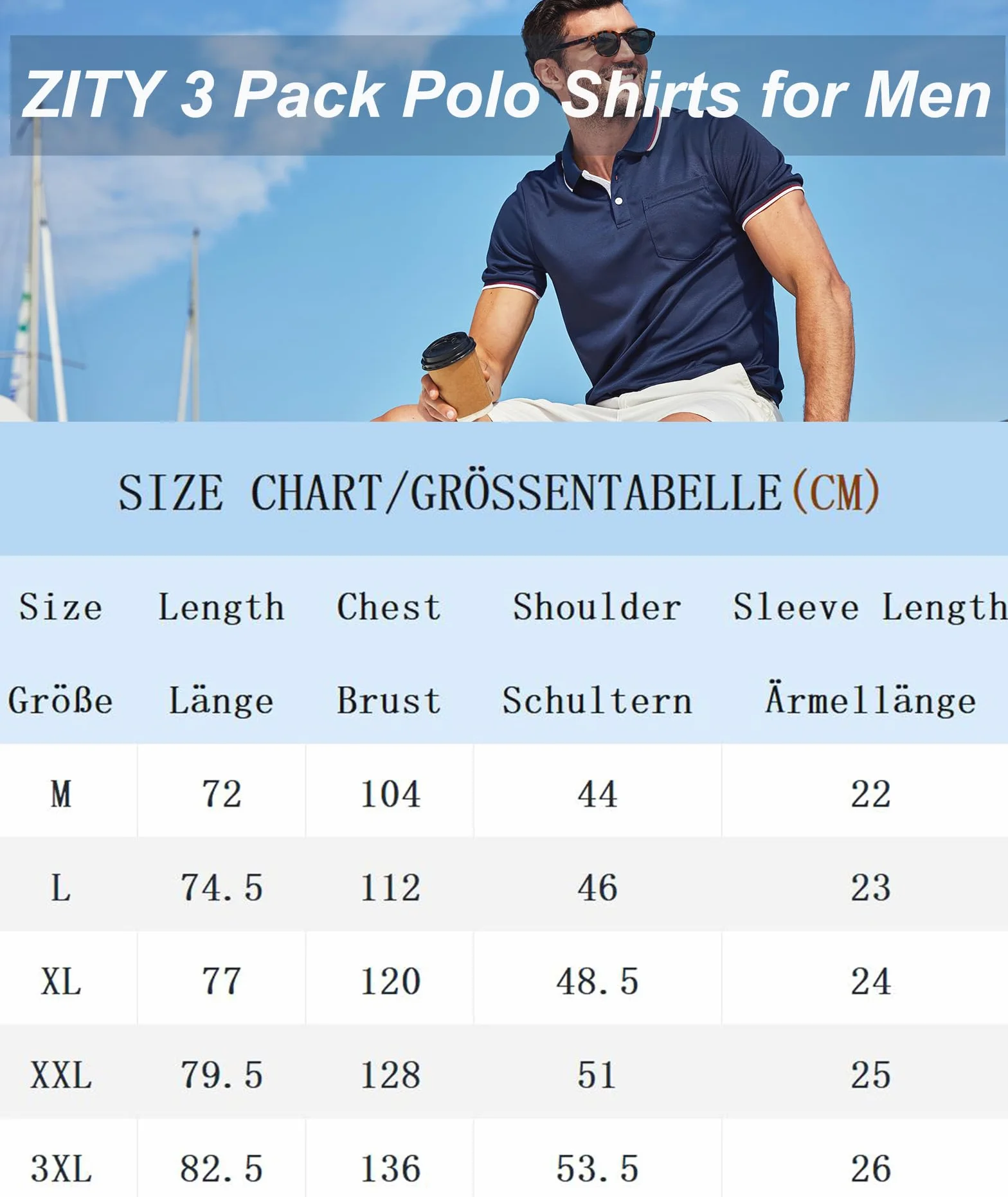 ZITY Polo para Hombre Paquete de 3 Polo Manga Corta Camiseta Golf Trabajo Transpirable Camiseta Informal con Bolsillo Verano Tres Piezas T Shirt para Vacaciones