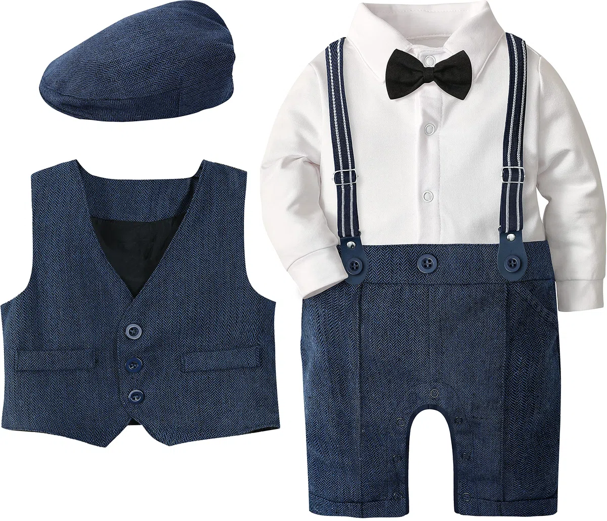 mintgreen Traje Formal Bebé Niño Retro con Newsboy Gorra