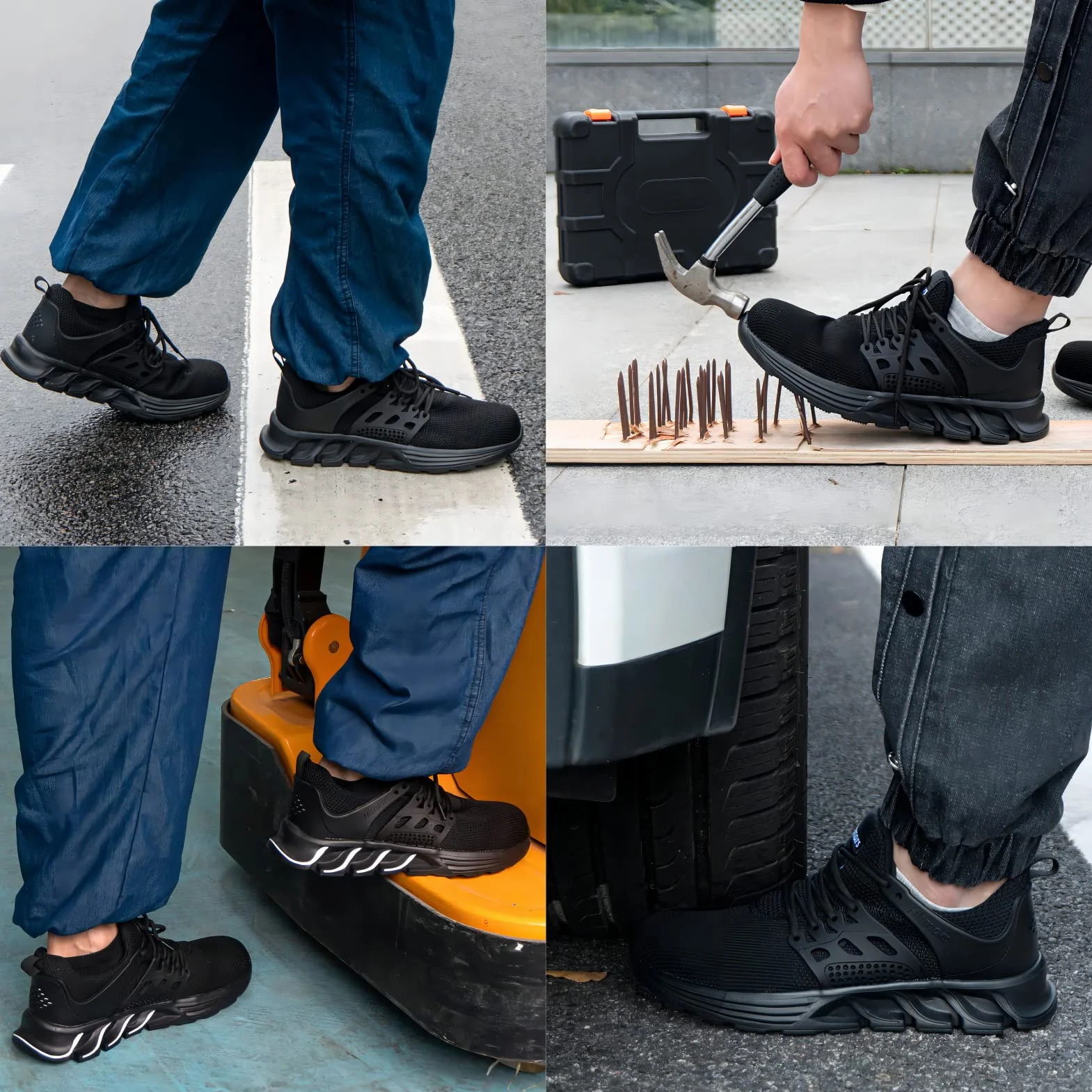Hitmars Zapatos de Seguridad Hombre Zapatillas de Seguridad Mujer Zapatillas de Trabajo Punta de Acero Safety Shoes Calzado de Seguridad Ligero Negro EU 46