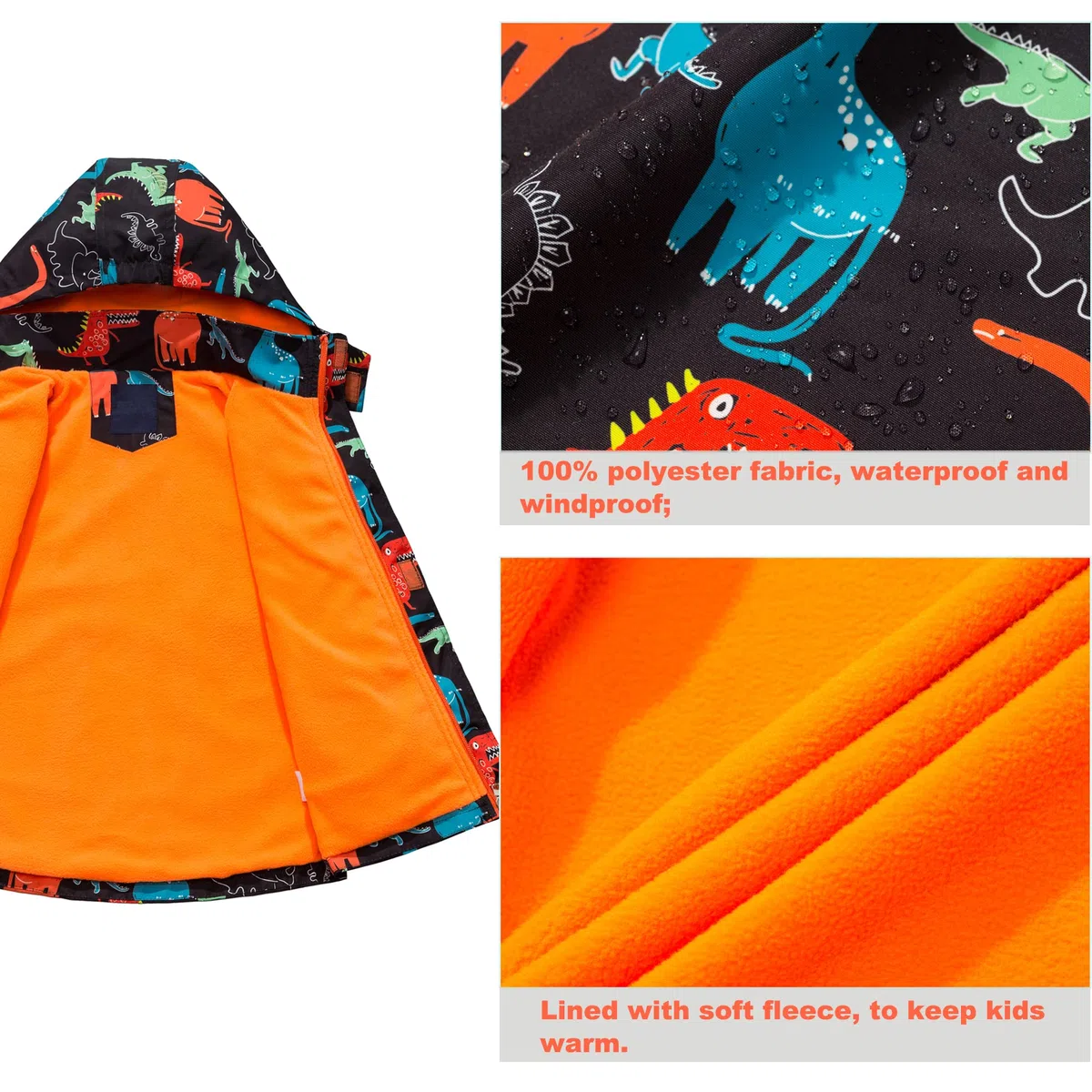 Fewlby Chaqueta Impermeable con Capucha para Niño, Cortavientos con Forro Polar Ligera Abrigo Prueba de Viento Niños Chubasquero Primavera Otoño Abrigos Deportivos 3-12 Años