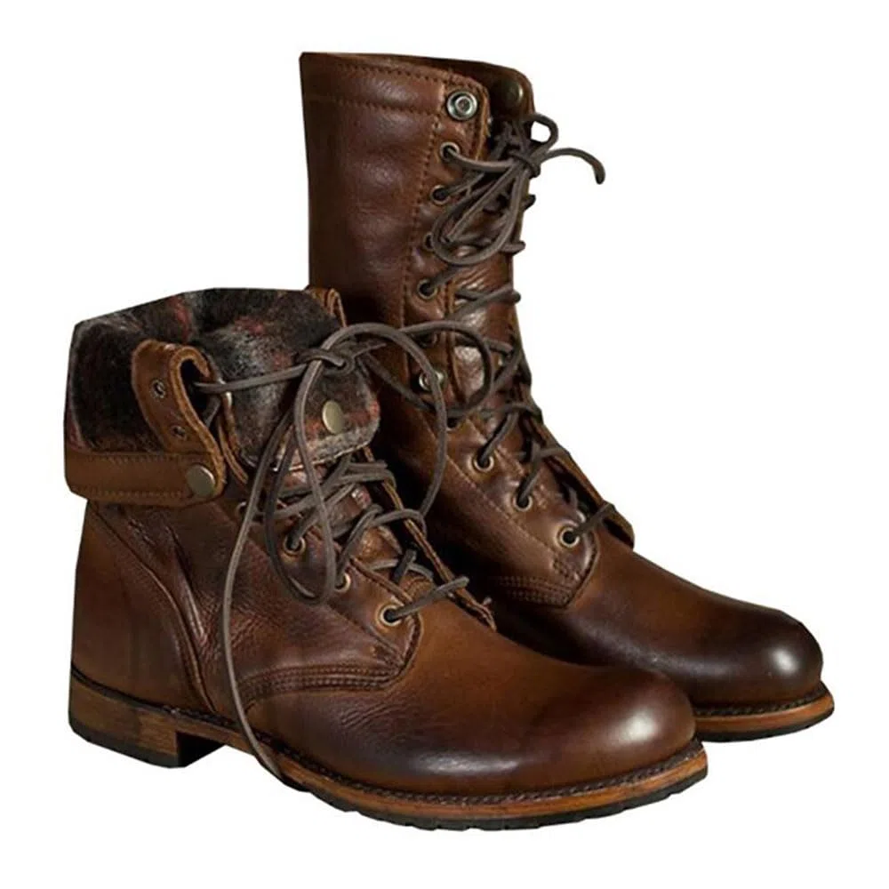 Hombres Botas De Montar Steampunk Retro PU Cuero Caballero Botas Cortas De Encaje De Moda hasta Locomotora Tobillo Boot Zapatos para El Uso Diario (Brown,43)