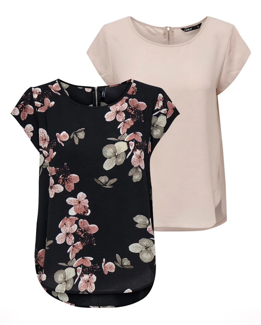 Blusa básica de Manga Corta para Mujer Cuello Redondo de ONLVIC