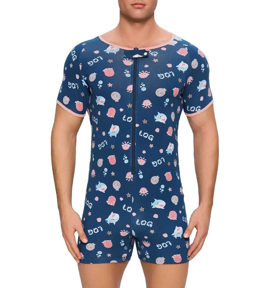 Landofgenie Mono Adulto Algodón para Hombres - Body Pijama Manga Corta con Abertura, Romper Una Pieza